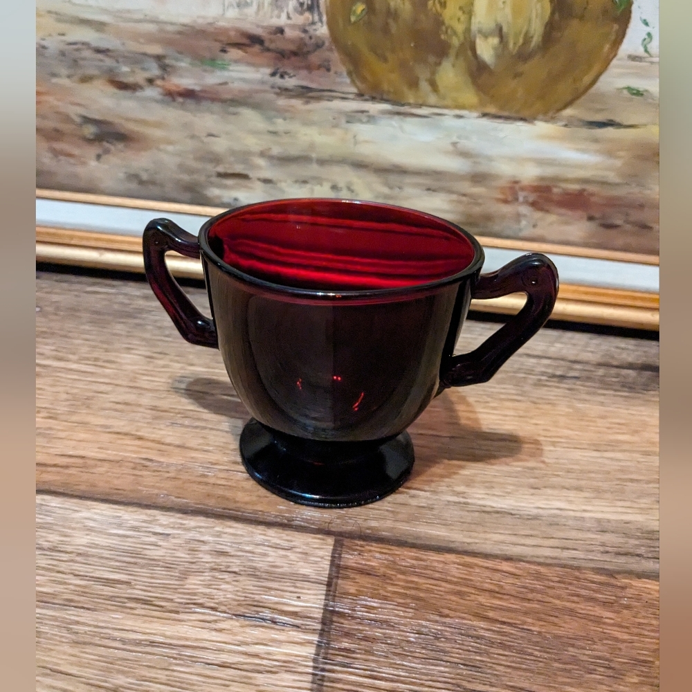 Vintage Anchor Hocking Ruby Red Sugar Depression Glass Cottagecore Farmcore